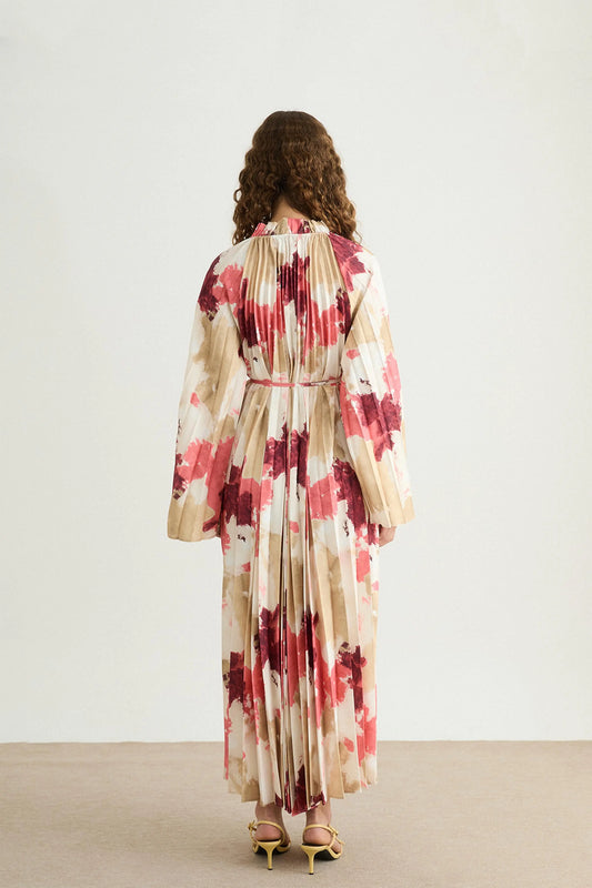 Robe longue plissée florale